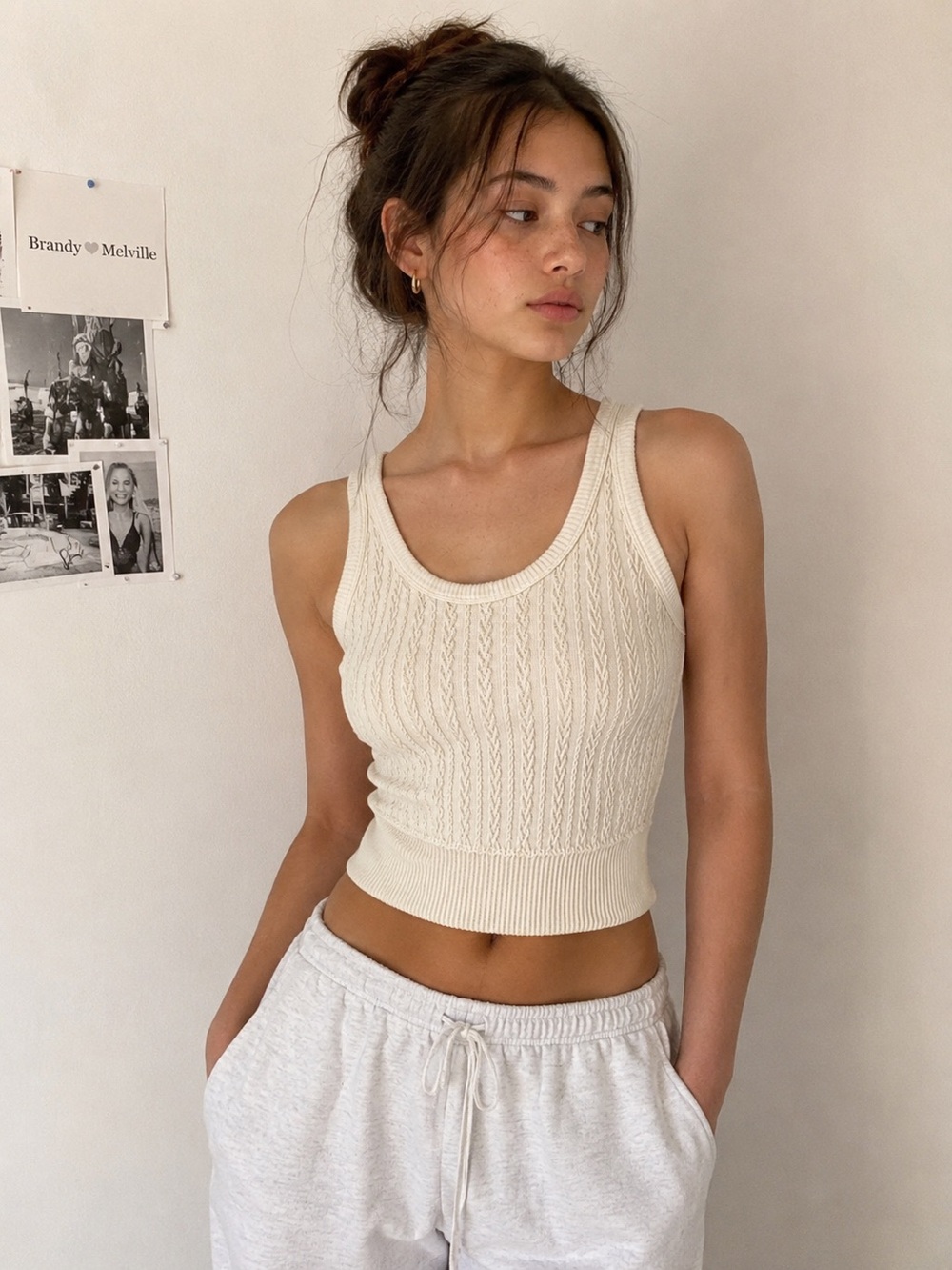 Nikibiki Cream Ribbed Cropped Tank Top One Size‎ Stretch Knit